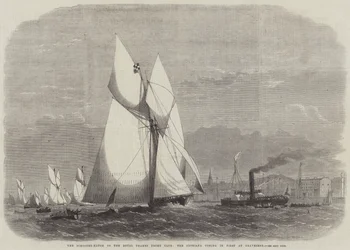 Das Schoner-Rennen des Royal Thames Yacht Club, die Gloriana kommt als Erste in Gravesend an